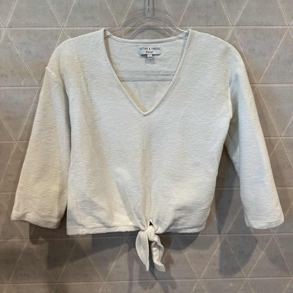 Madewell long sleeve ivory cream tie front top S